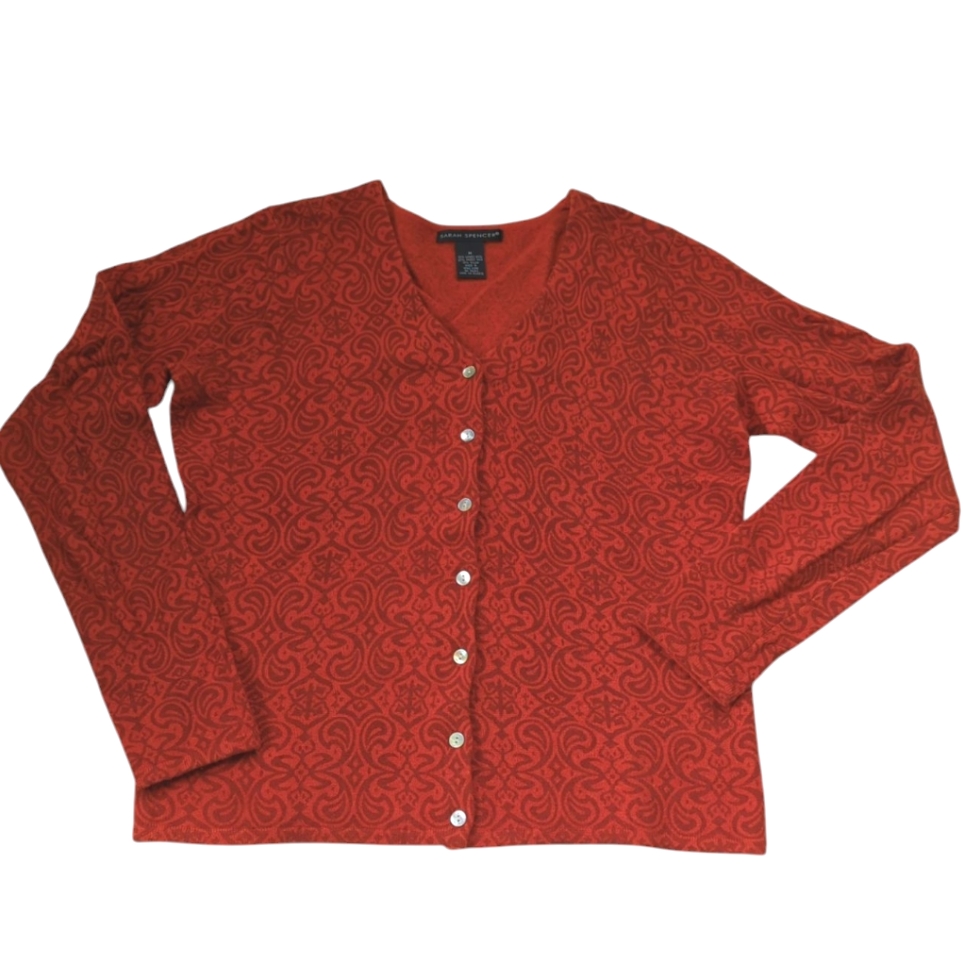 Sarah Spencer Lambs Wool Rabbit Hair Button Up V-Neck Cardigan Medium Red Orange